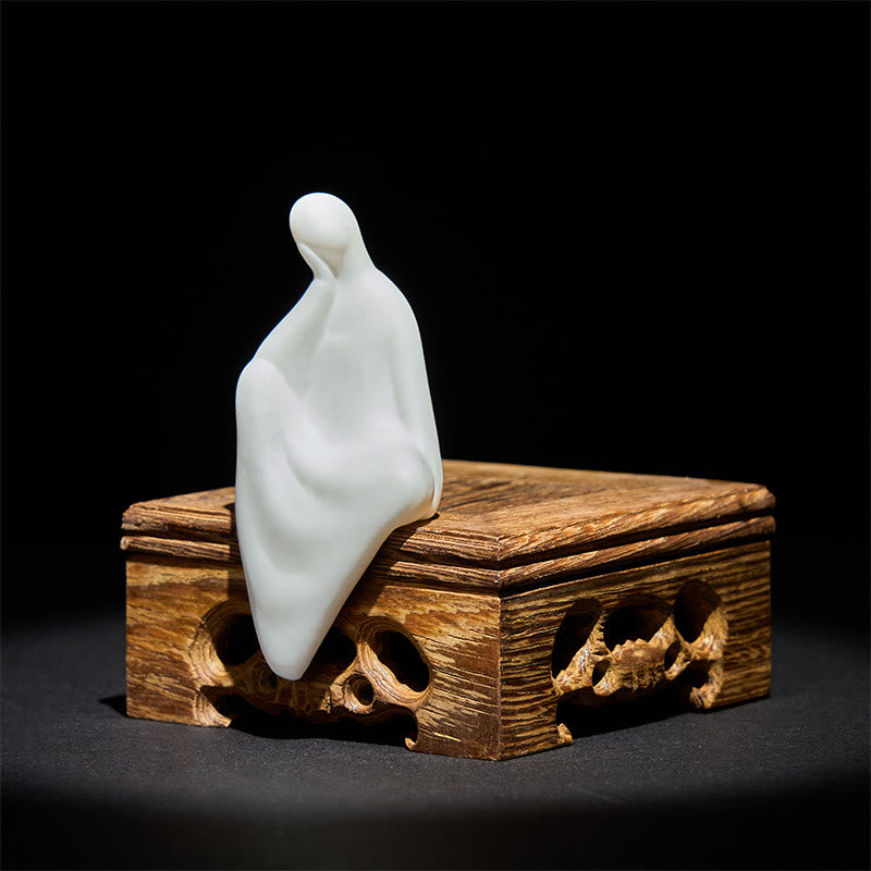 Buddha Stones Vormloze Boeddha Keramiek Wengé Houten Bureau Sereniteit Decoratie - image 1