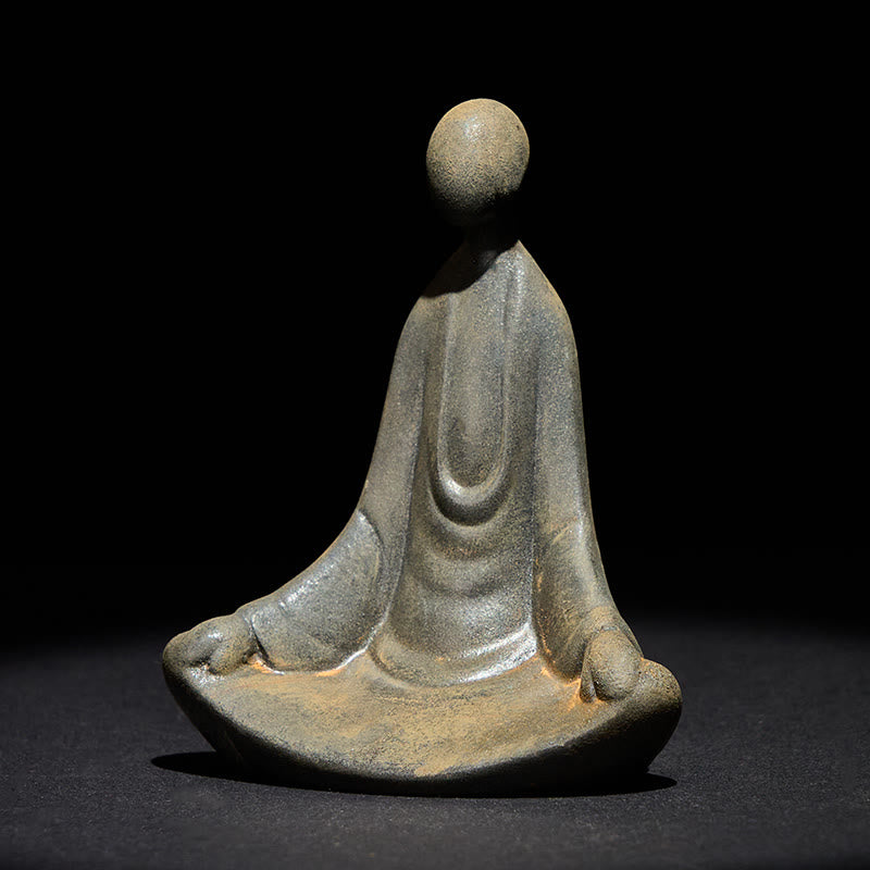 Buddha Stones Handgemaakte zittende, vormloze Boeddha, beeldje van ijzerpoeder, roest en gegoten hars, decoratie. - Boeddha 9,5*7,5*5,5 cm - image 0