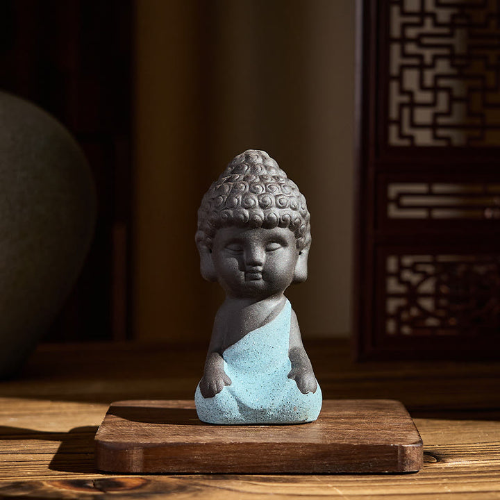 Buddha Stones Tathagata Boeddha symbool ontwerp paarse klei Serenity bureaudecoratie - Blauwe Boeddha 4*4*8,5 cm - image 7
