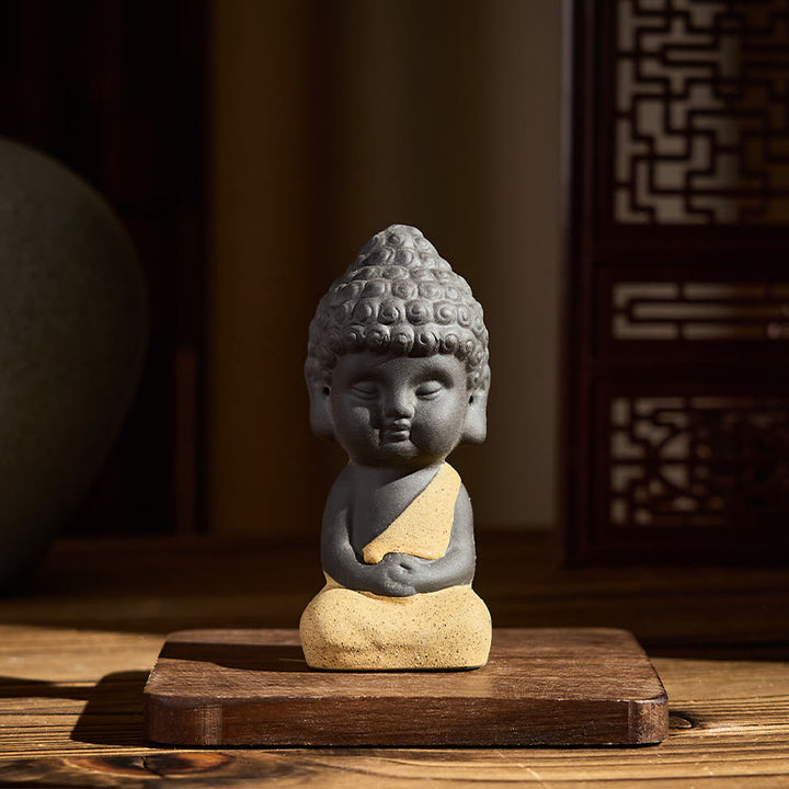 Buddha Stones Tathagata Boeddha symbool ontwerp paarse klei Serenity bureaudecoratie - Gele Boeddha 4*4*8,5 cm - image 3