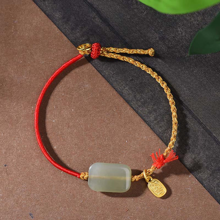 Buddha Stones Armband van 925 sterling zilver met Hetian jade, symbool van voorspoed. - Hetian jade &amp; rood koord (Polsomtrek: 15-18 cm) - image 0