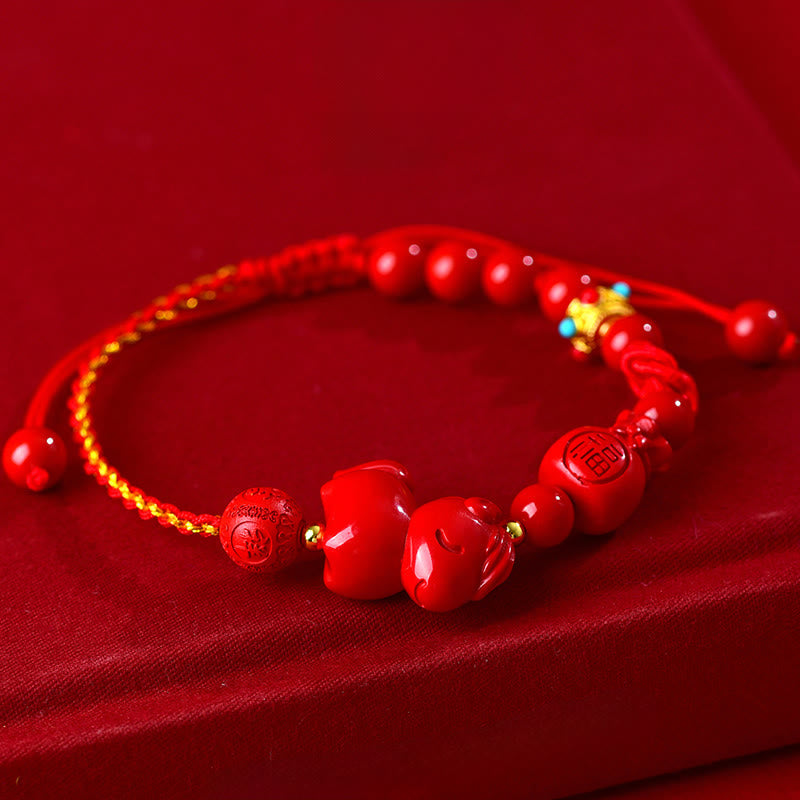 Buddha Stones Armband met Fu-karakter, geïnspireerd op het Jaar van het Paard (natuurlijke cinnaber). - image 1