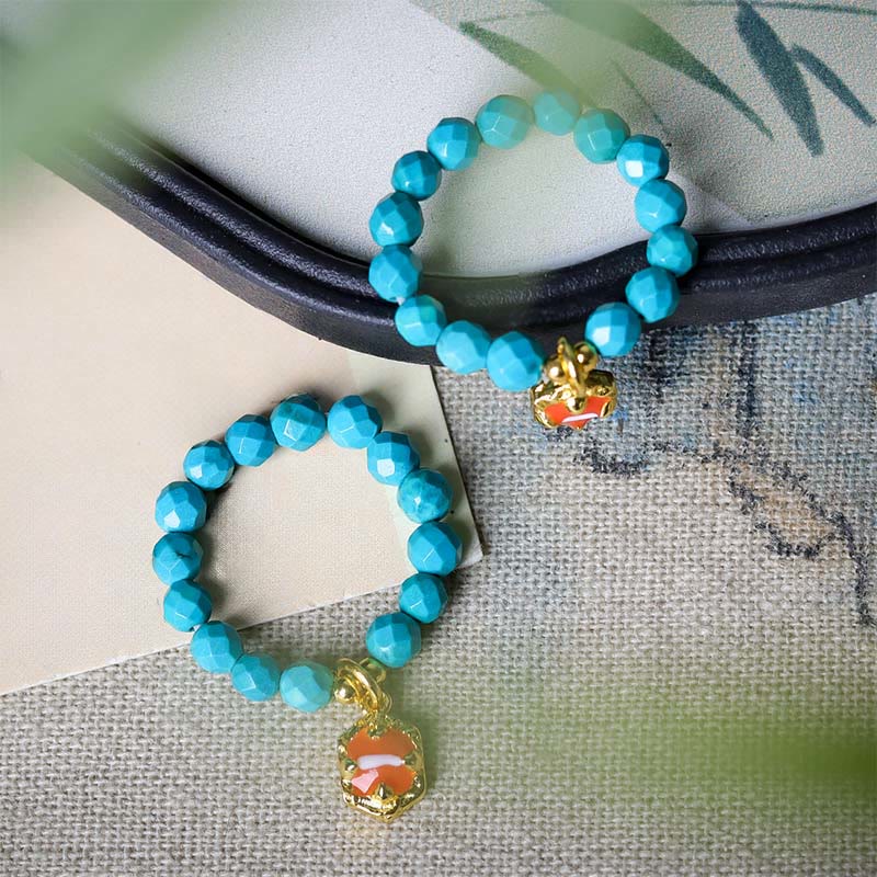 Buddha Stones 4 mm ultrafijne turkooizen facetkraal met ontwerp en elastische Ring voor extra stevigheid. - image 3
