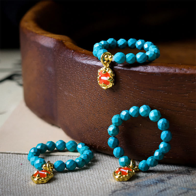 Buddha Stones 4 mm ultrafijne turkooizen facetkraal met ontwerp en elastische Ring voor extra stevigheid. - image 6