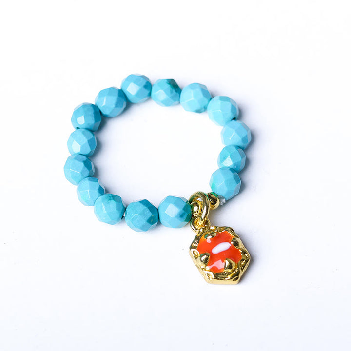 Buddha Stones 4 mm ultrafijne turkooizen facetkraal met ontwerp en elastische Ring voor extra stevigheid. - image 7