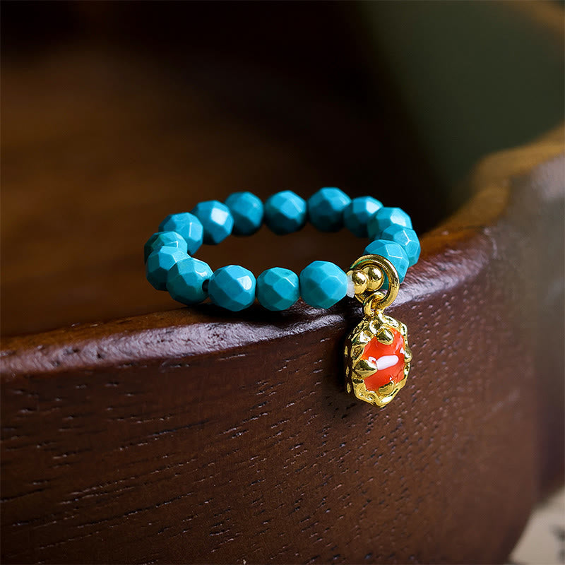 Buddha Stones 4 mm ultrafijne turkooizen facetkraal met ontwerp en elastische Ring voor extra stevigheid. - Turkoois (elastisch koord) - image 0