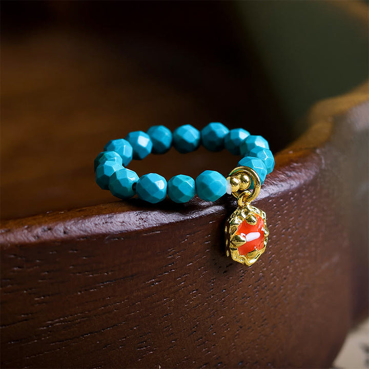 Buddha Stones 4 mm ultrafijne turkooizen facetkraal met ontwerp en elastische Ring voor extra stevigheid. - Turkoois (elastisch koord) - image 0