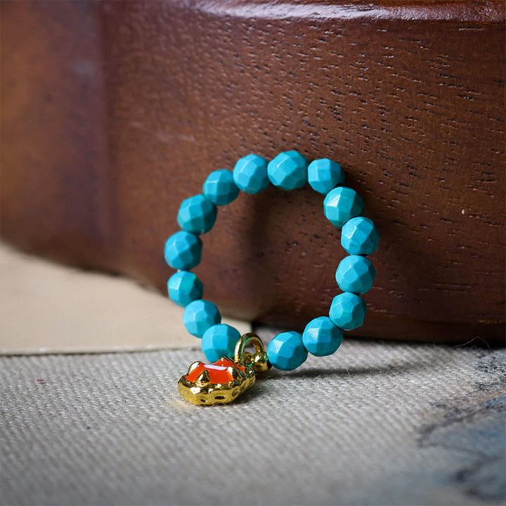 Buddha Stones 4 mm ultrafijne turkooizen facetkraal met ontwerp en elastische Ring voor extra stevigheid. - image 2