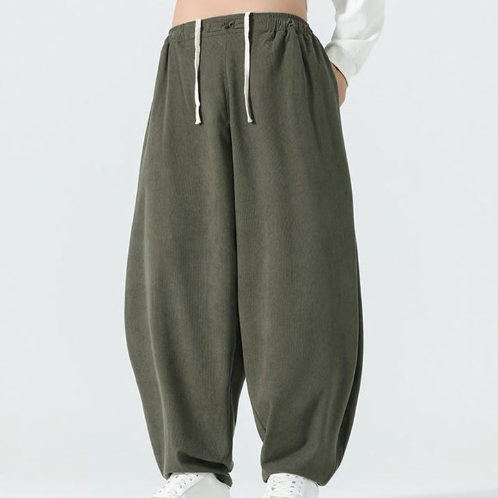 Buddha Stones Heren harembroek van effen corduroy met Zakken voor de herfst - image 2