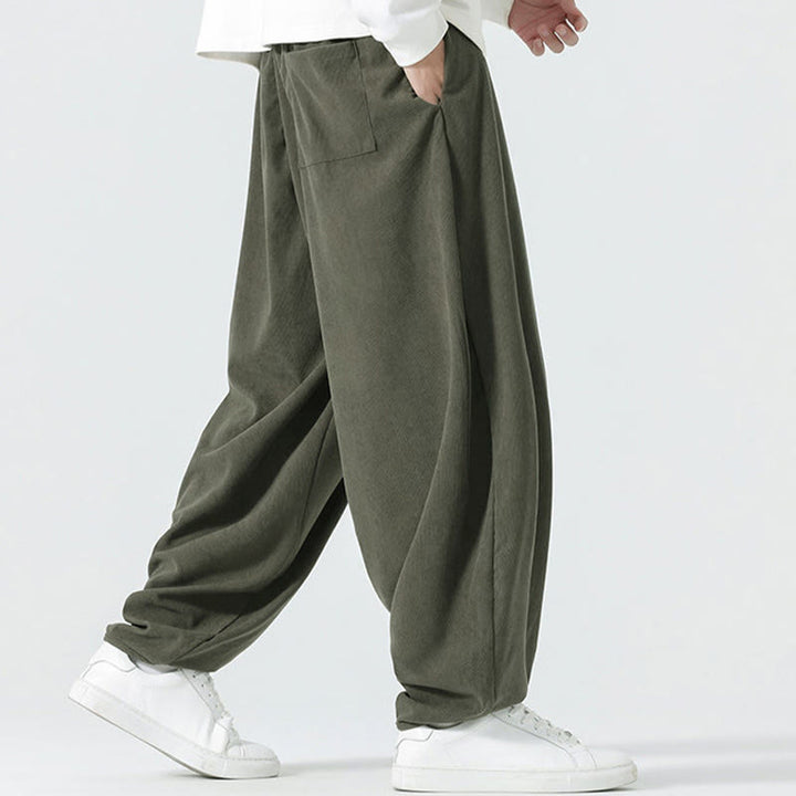 Buddha Stones Heren harembroek van effen corduroy met Zakken voor de herfst - image 3