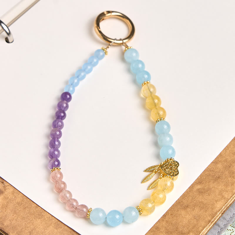 Buddha Stones Sleutelhanger met hartvormig ontwerp van blauwe chalcedoon en citrien, die energie Telefoonhanger decoratie. - Blauwe chalcedoon (Liefdadigheid ♥ Vriendelijkheid) - image 0