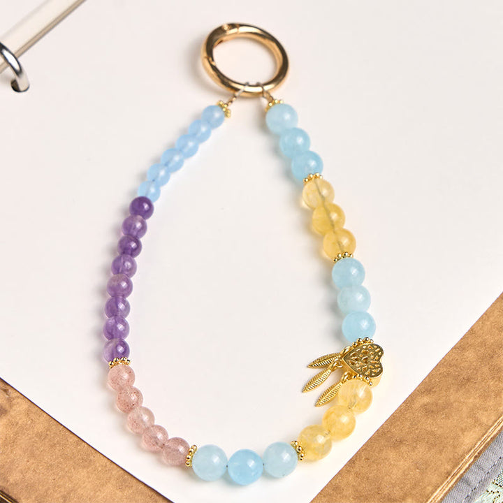 Buddha Stones Sleutelhanger met hartvormig ontwerp van blauwe chalcedoon en citrien, die energie Telefoonhanger decoratie. - Blauwe chalcedoon (Liefdadigheid ♥ Vriendelijkheid) - image 0