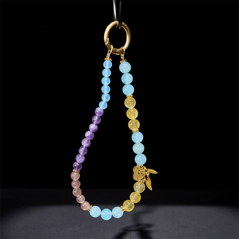 Buddha Stones Sleutelhanger met hartvormig ontwerp van blauwe chalcedoon en citrien, die energie Telefoonhanger decoratie. - image 2