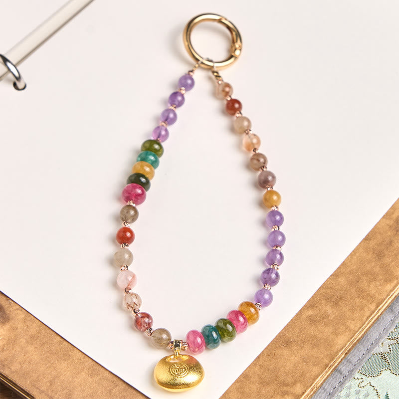 Buddha Stones Kleurrijke Fu-figuur amethist Super Seven kristallen sleutelhanger Telefoonhanger decoratie - Amethist (Balans ♥ Verlicht stress) - image 0