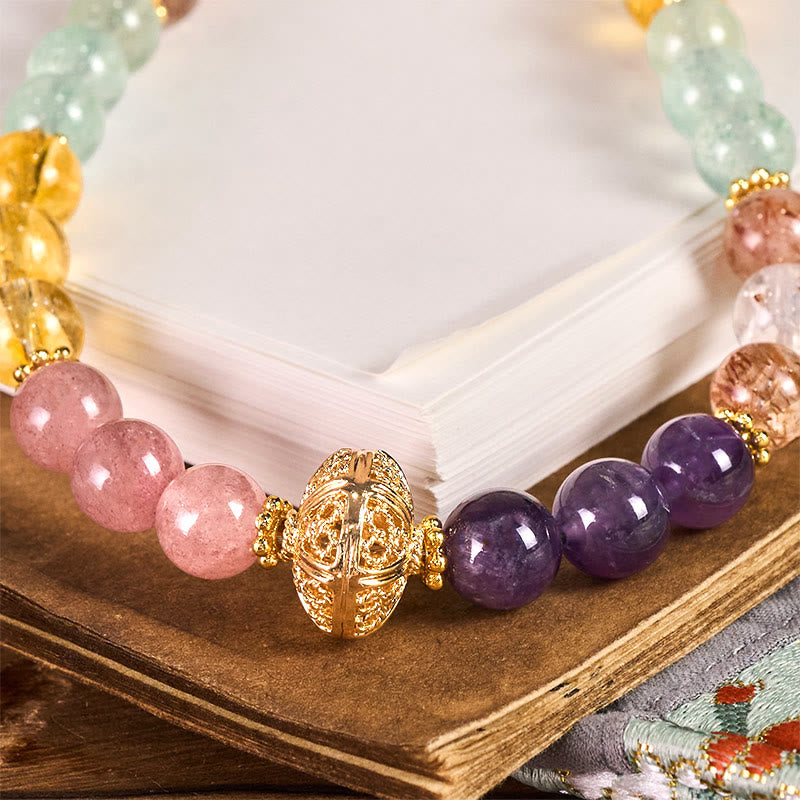 Buddha Stones 8mm veelkleurige amethist aardbeikwarts balans sleutelhanger Telefoonhanger decoratie - image 1