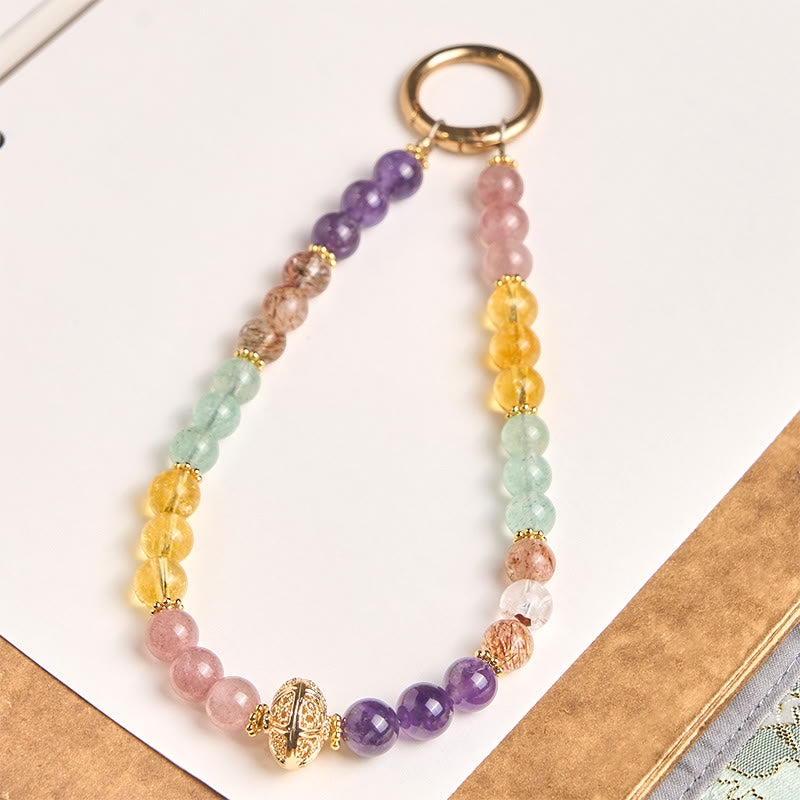 Buddha Stones 8mm veelkleurige amethist aardbeikwarts balans sleutelhanger Telefoonhanger decoratie - Amethist (Meditatie ♥ Balans) - image 0
