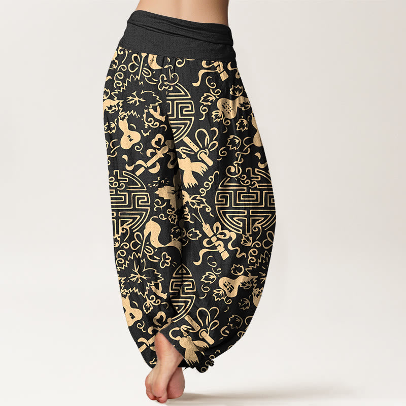 Buddha Stones Harembroek voor dames met elastische Taille en Chinees karakter, versierd met een 100% Cotton. - image 1