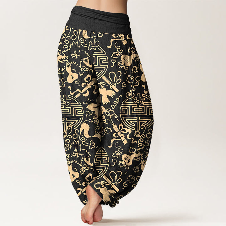 Buddha Stones Harembroek voor dames met elastische Taille en Chinees karakter, versierd met een 100% Cotton. - image 1