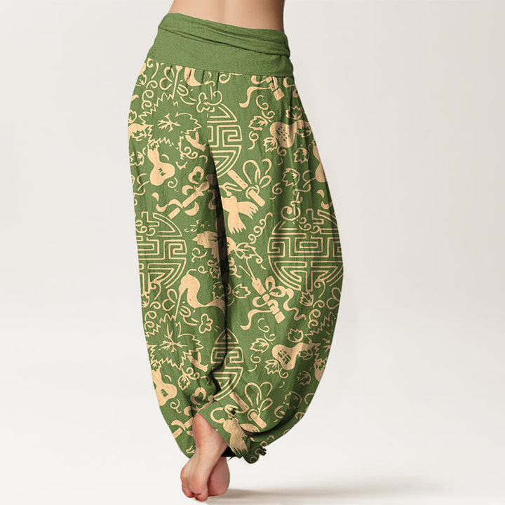 Buddha Stones Harembroek voor dames met elastische Taille en Chinees karakter, versierd met een 100% Cotton. - image 6