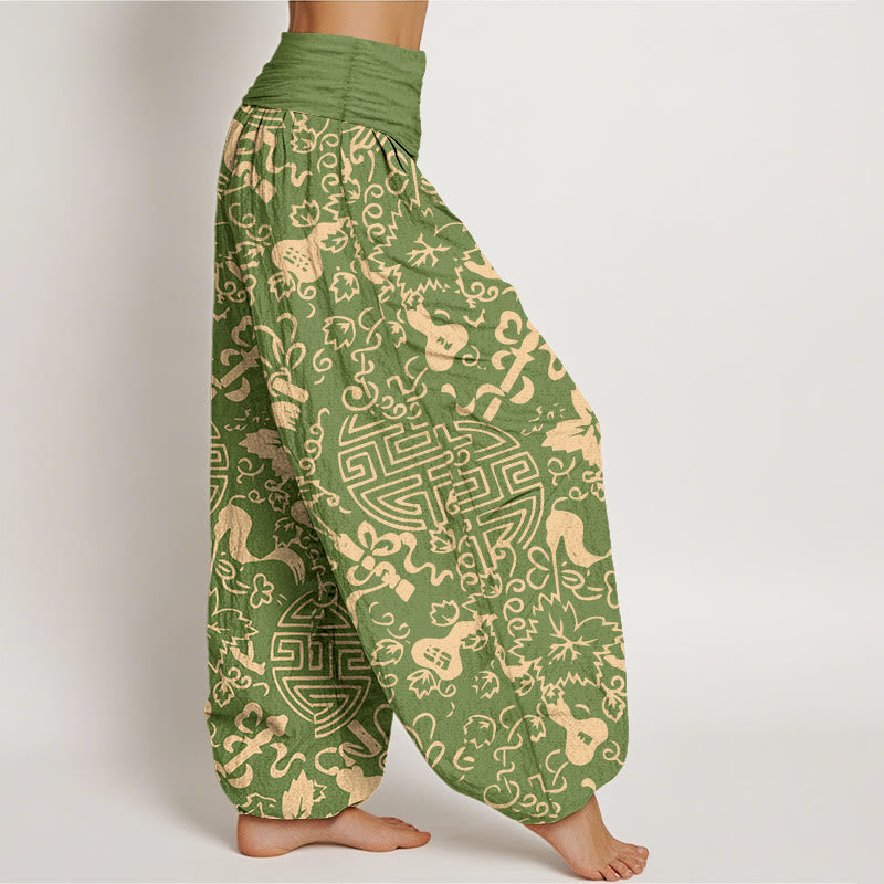 Buddha Stones Harembroek voor dames met elastische Taille en Chinees karakter, versierd met een 100% Cotton. - image 7