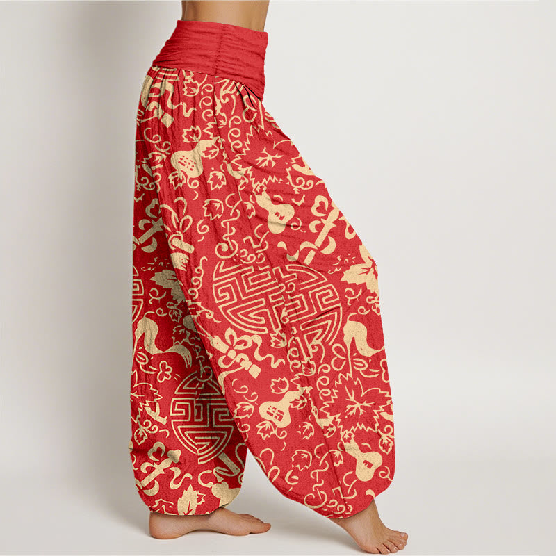 Buddha Stones Harembroek voor dames met elastische Taille en Chinees karakter, versierd met een 100% Cotton. - image 10
