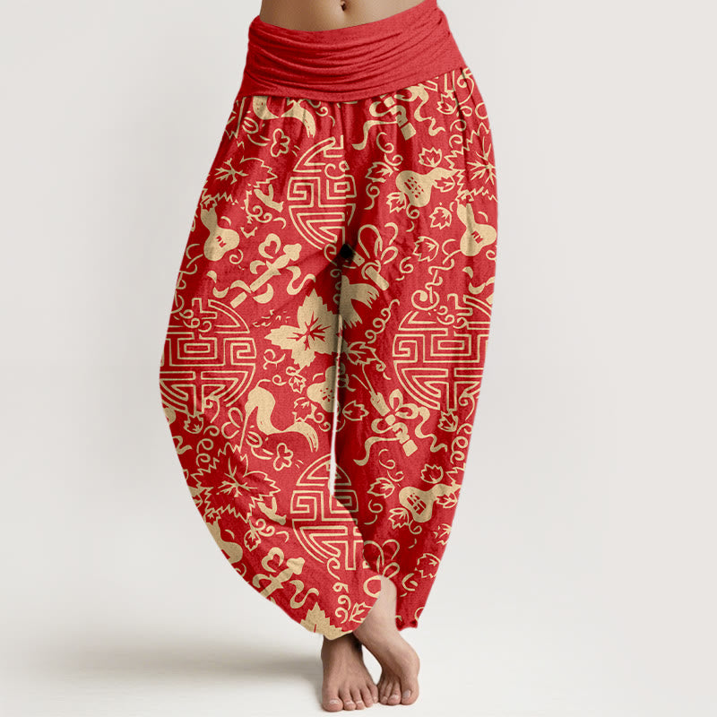 Buddha Stones Harembroek voor dames met elastische Taille en Chinees karakter, versierd met een 100% Cotton. - Rood - US16, UK/AU20, EU48 (3XL) - image 8