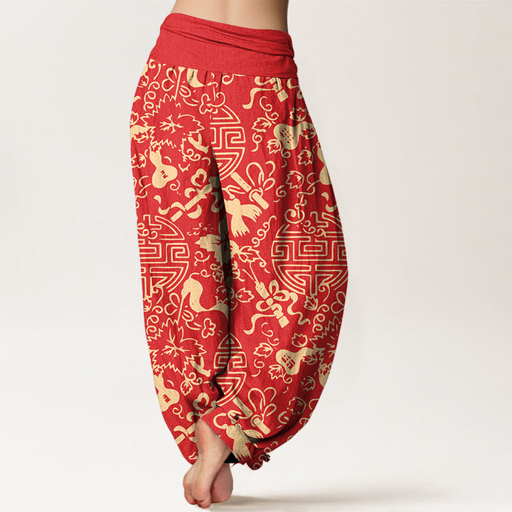 Buddha Stones Harembroek voor dames met elastische Taille en Chinees karakter, versierd met een 100% Cotton. - image 9