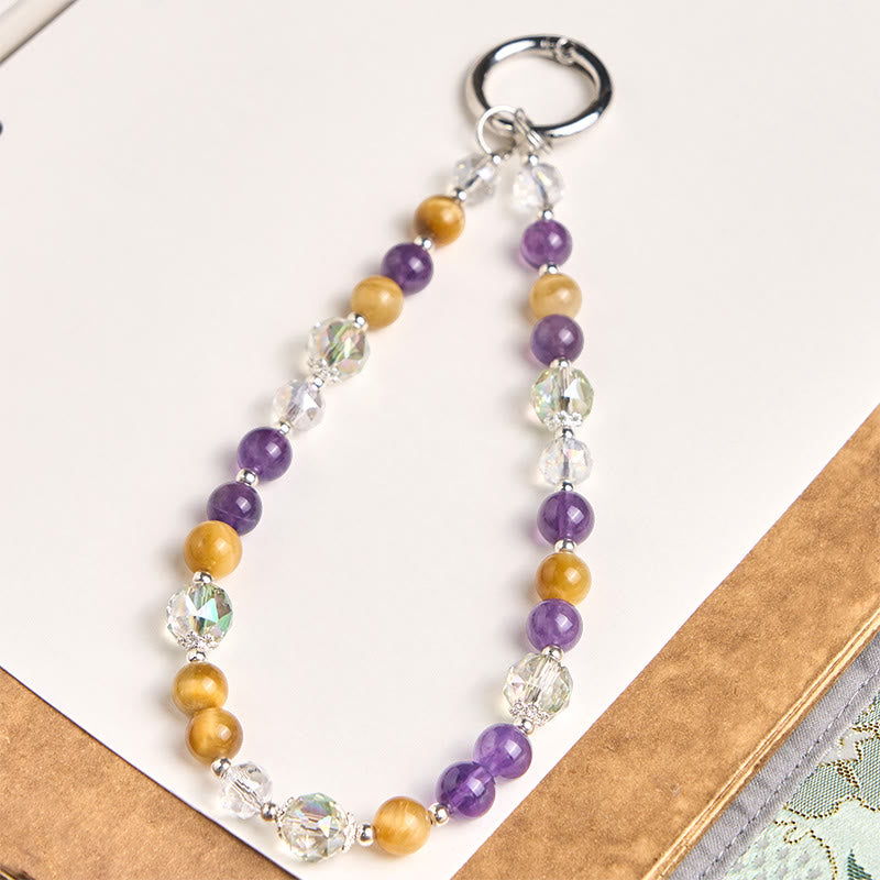 Buddha Stones Amethist gouden tijgeroog kralen weegschaal sleutelhanger Telefoonhanger decoratie - Amethist (Verlicht stress ♥ Communicatie) - image 0