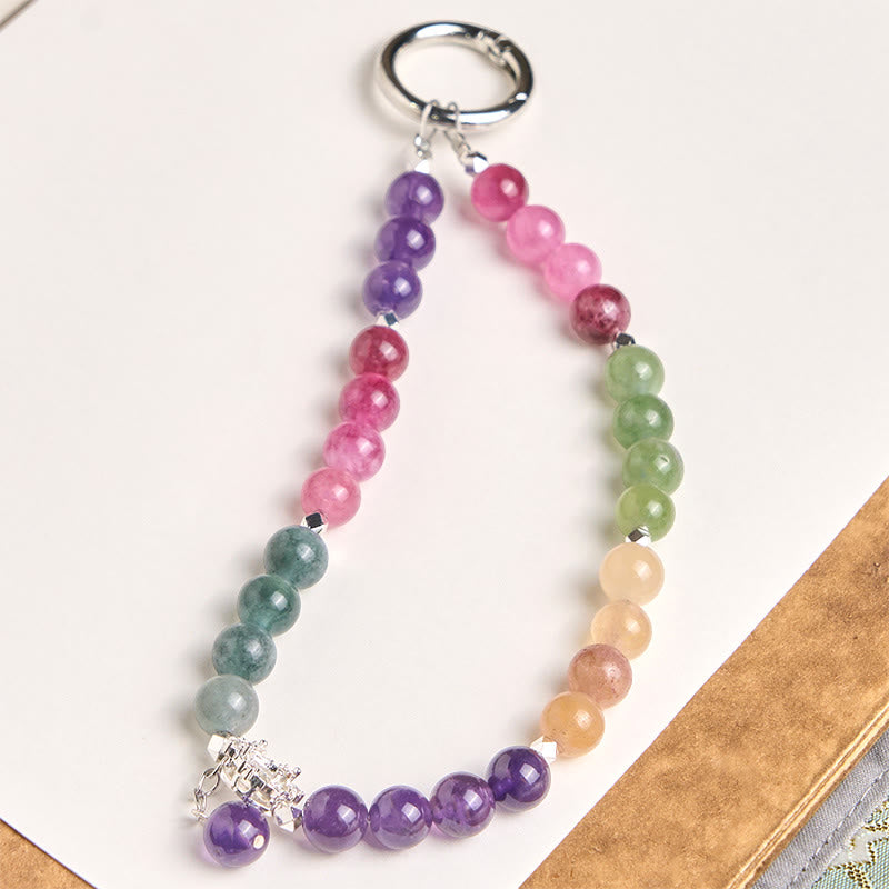 Buddha Stones Sleutelhanger met 8mm natuurlijke amethist kralen in de vorm van een balans , Telefoonhanger decoratie. - Amethist (Verlicht stress ♥ Communicatie) - image 0