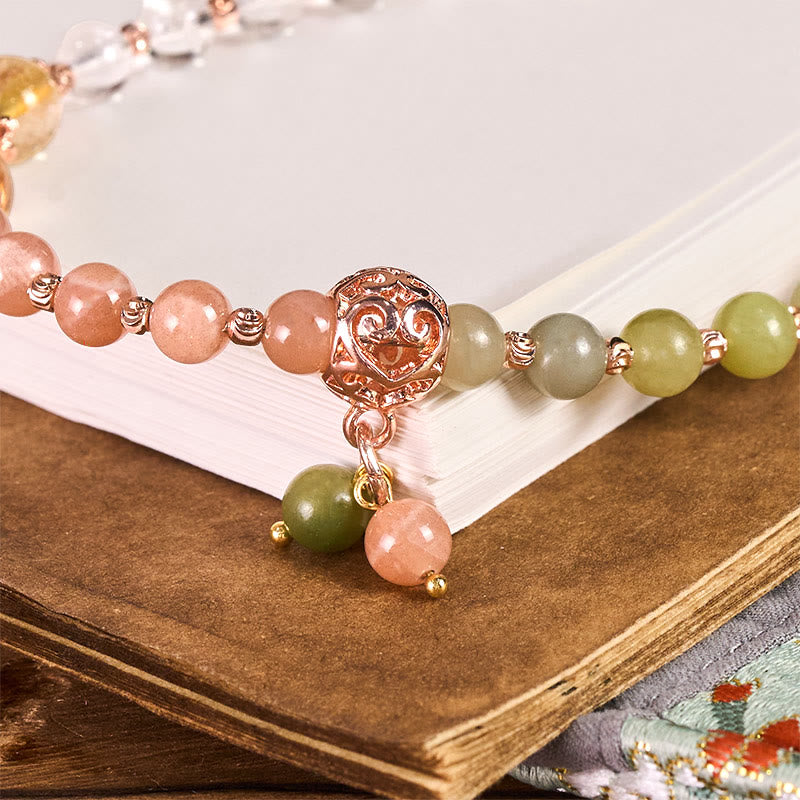 Buddha Stones Sleutelhanger met cyaan jade en witte kristallen kralen , Telefoonhanger decoratie. - image 1