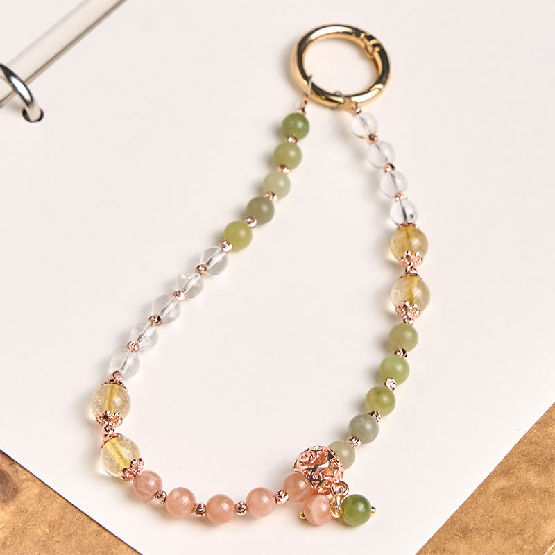 Buddha Stones Sleutelhanger met cyaan jade en witte kristallen kralen , Telefoonhanger decoratie. - Cyaan Jade (Geluk ♥ Levensduur) - image 0