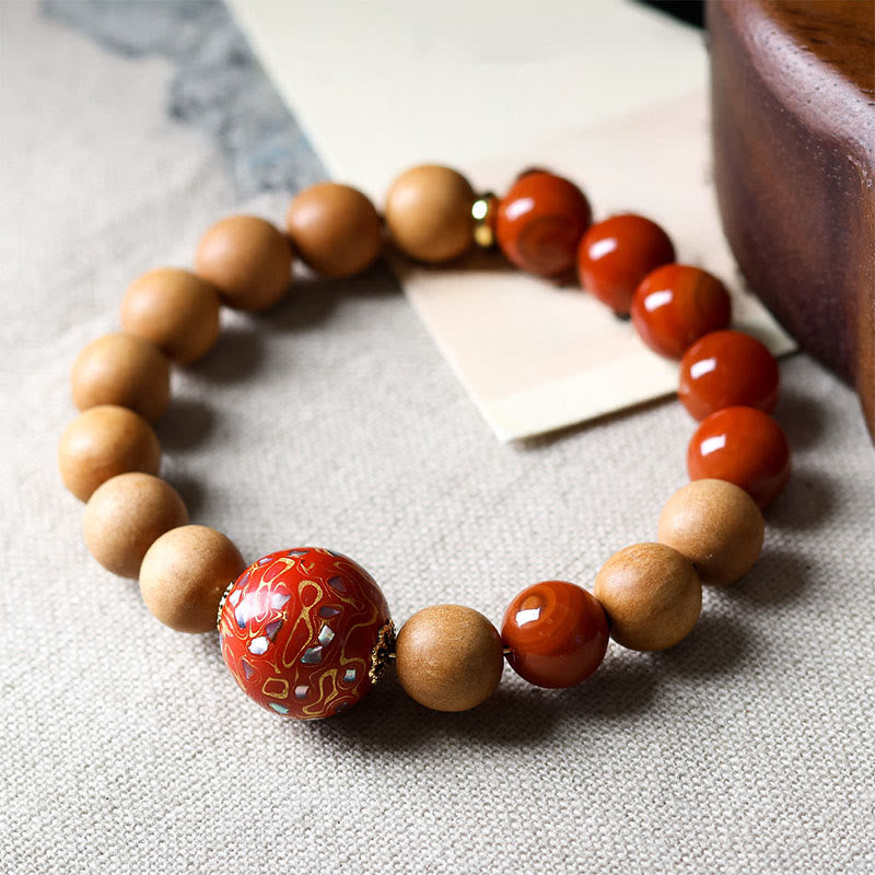 Buddha Stones Lakwerk kralen sandelhout zuidrood geoxideerde Armband - Sandelhout (Polsomtrek: 14-16 cm) - image 1