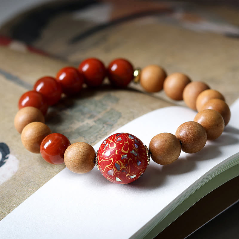 Buddha Stones Lakwerk kralen sandelhout zuidrood geoxideerde Armband - image 0