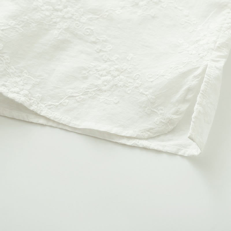Buddha Stones Damesblouse met Lange mouw , gegolfde kraag, geborduurde bloemknopen en reliëfversiering. - image 11