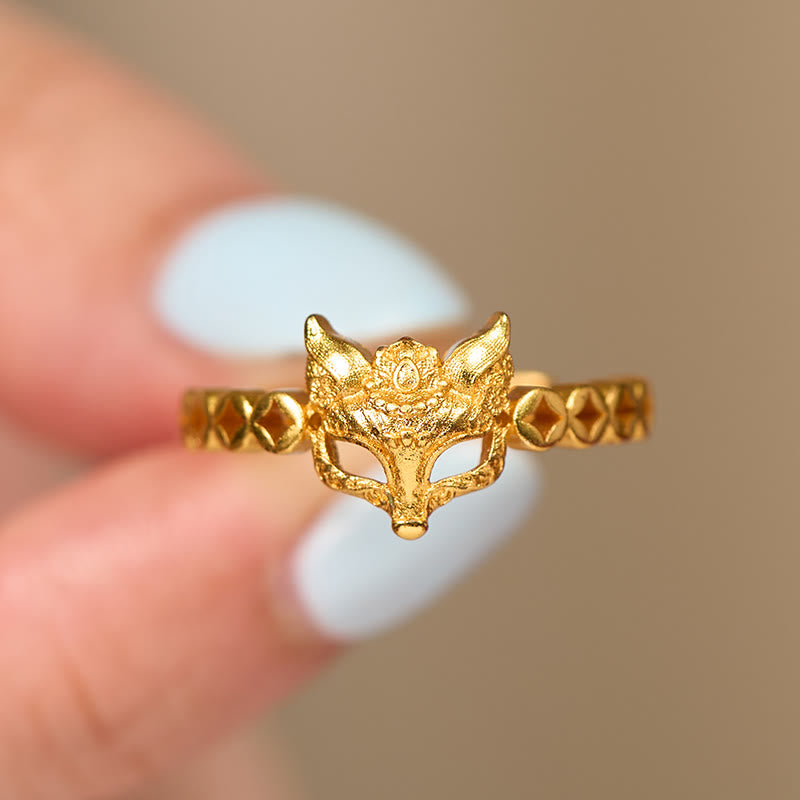 Buddha Stones Verstelbare Ring met 24-karaats verguld messing vossenmuntontwerp en hol design - image 3