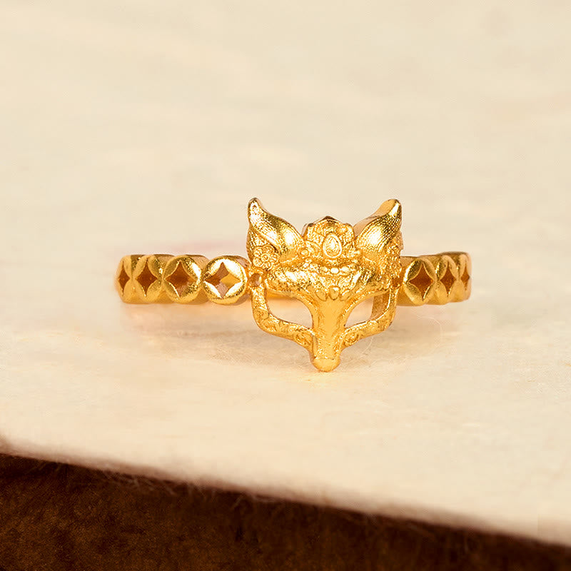 Buddha Stones Verstelbare Ring met 24-karaats verguld messing vossenmuntontwerp en hol design - image 2