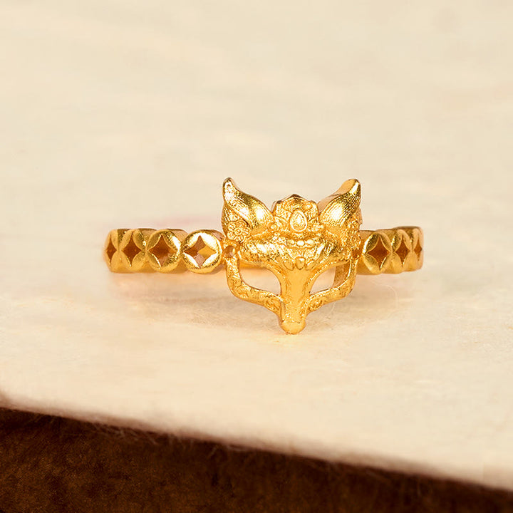 Buddha Stones Verstelbare Ring met 24-karaats verguld messing vossenmuntontwerp en hol design - image 2