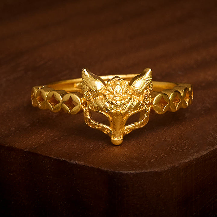 Buddha Stones Verstelbare Ring met 24-karaats verguld messing vossenmuntontwerp en hol design - image 1