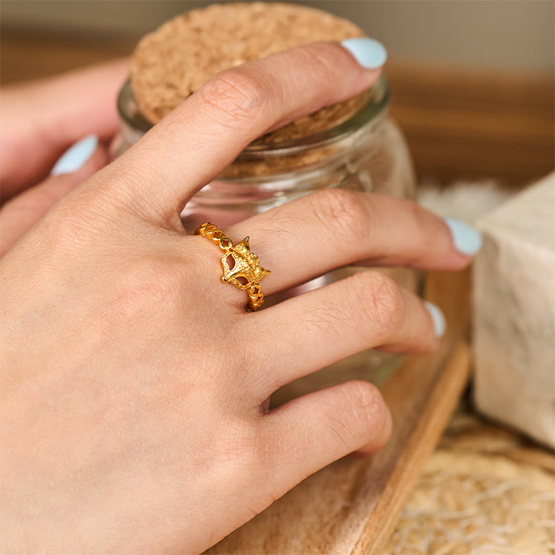 Buddha Stones Verstelbare Ring met 24-karaats verguld messing vossenmuntontwerp en hol design - image 5