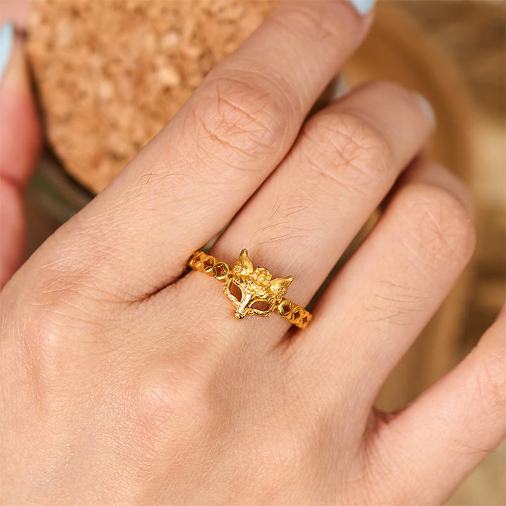Buddha Stones Verstelbare Ring met 24-karaats verguld messing vossenmuntontwerp en hol design - image 4
