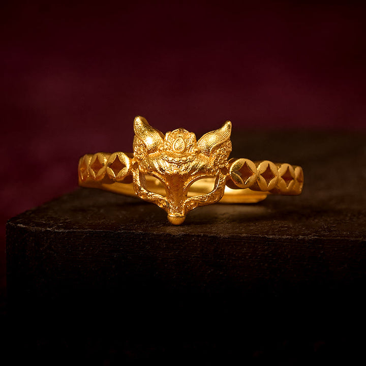 Buddha Stones Verstelbare Ring met 24-karaats verguld messing vossenmuntontwerp en hol design - Verstelbaar - image 0