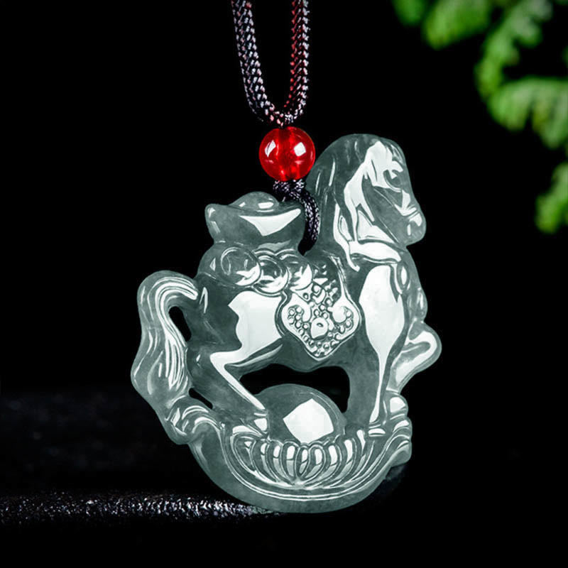 Buddha Stones Jaar van het Paard Jade Staaf Geluk Voorspoed Touw Ketting - image 1