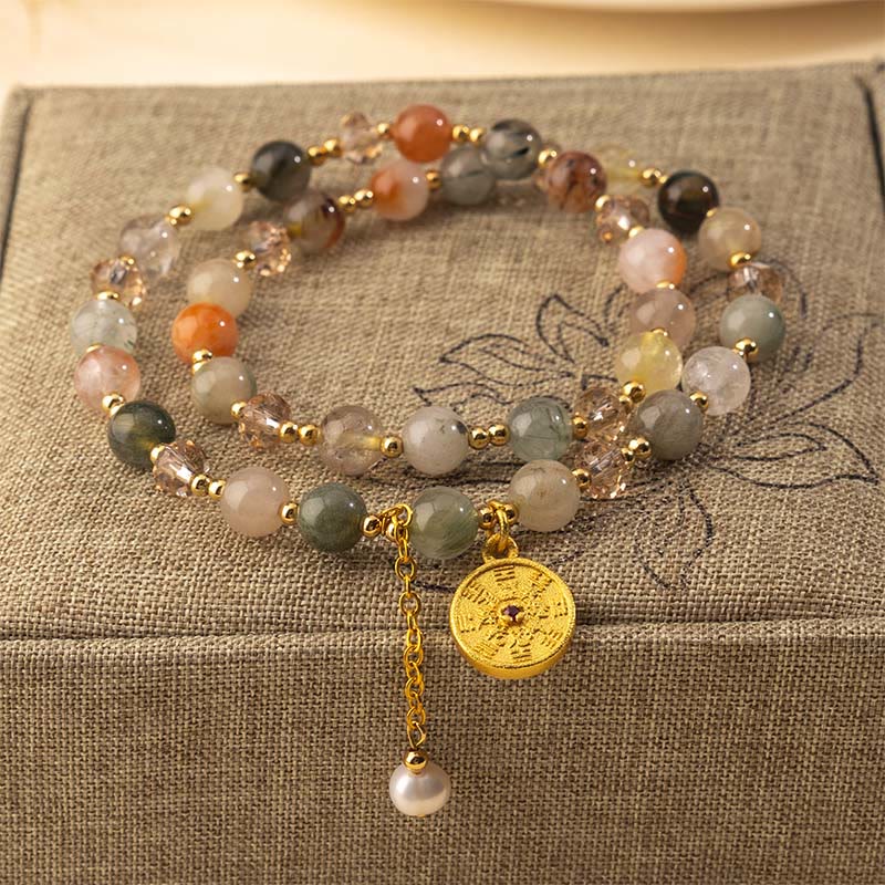 Buddha Stones Kleurrijke rutielkwarts koperen Armband met dubbele wikkel - Rutielkwarts (Polsomtrek: 16-17 cm) - image 0