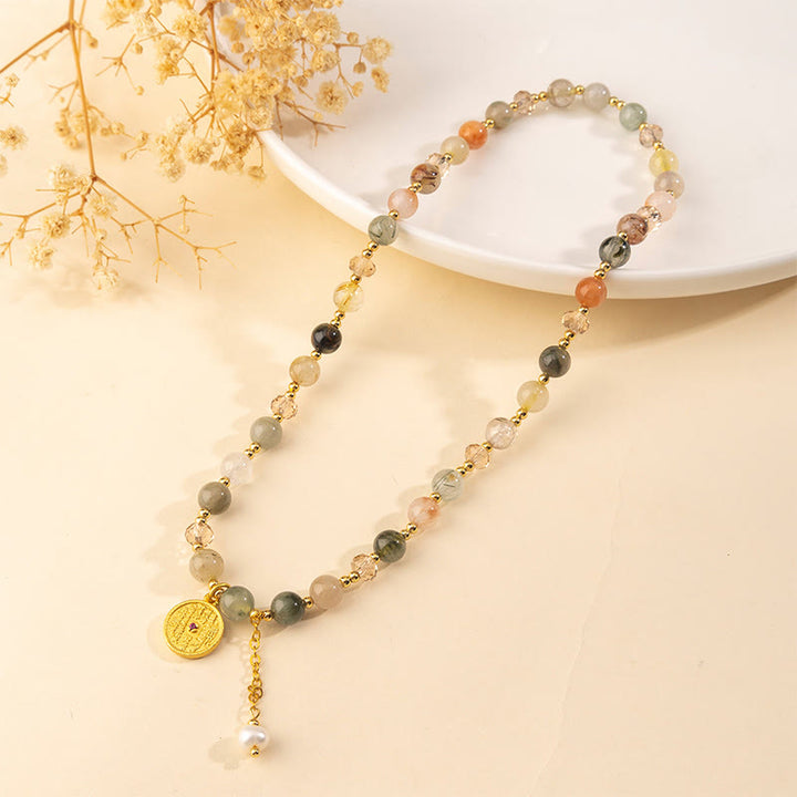 Buddha Stones Kleurrijke rutielkwarts koperen Armband met dubbele wikkel - image 2