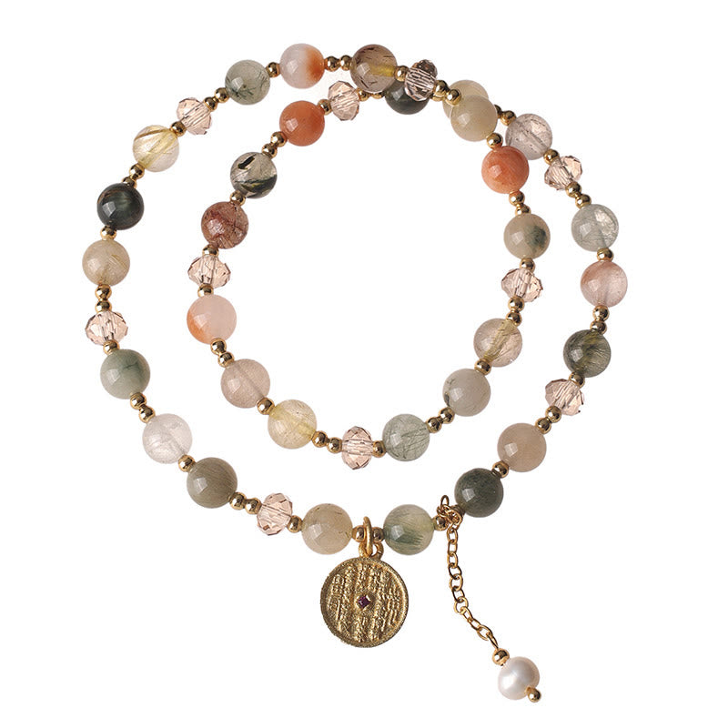 Buddha Stones Kleurrijke rutielkwarts koperen Armband met dubbele wikkel - image 4