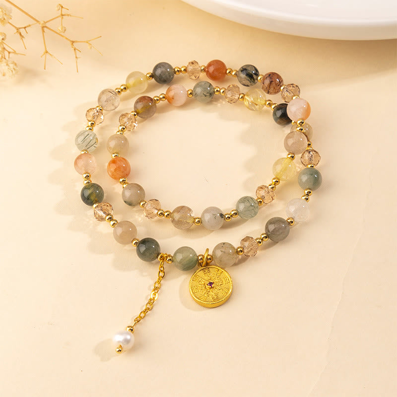 Buddha Stones Kleurrijke rutielkwarts koperen Armband met dubbele wikkel - image 1