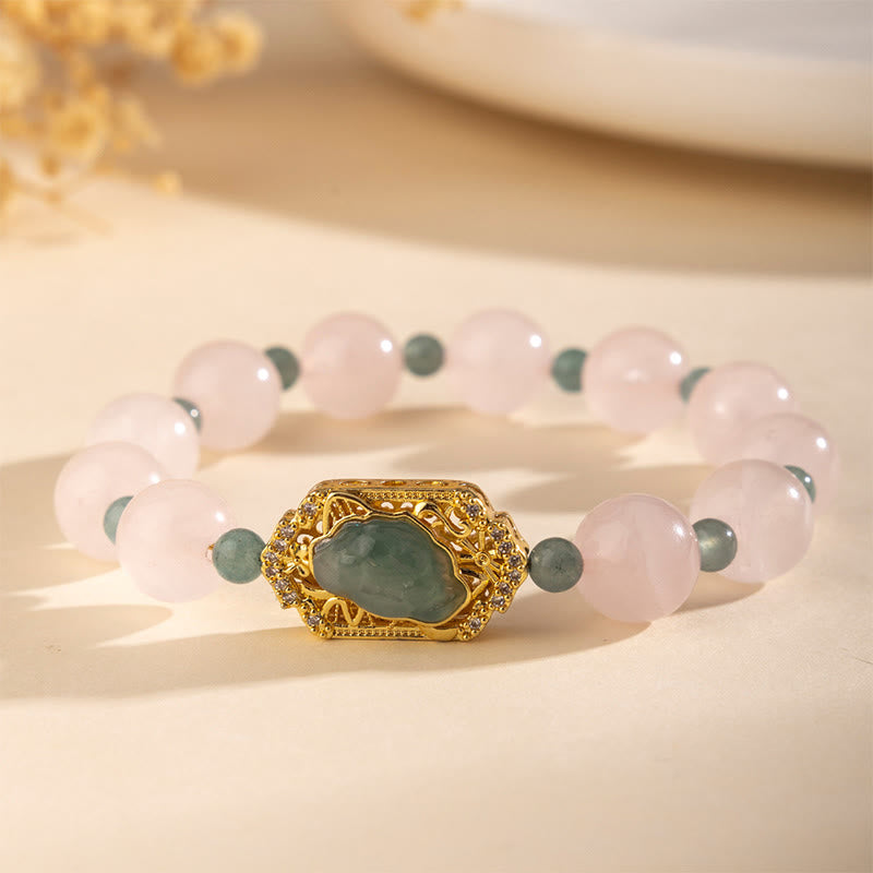 Buddha Stones Armband van rozenkwarts en jade, symbool van zorgzaamheid en vriendelijkheid. - image 1
