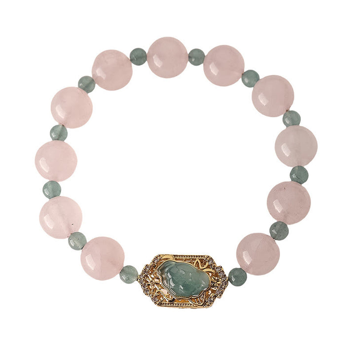 Buddha Stones Armband van rozenkwarts en jade, symbool van zorgzaamheid en vriendelijkheid. - image 4
