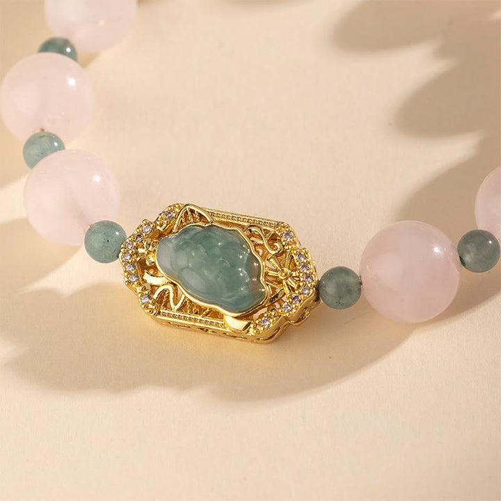 Buddha Stones Armband van rozenkwarts en jade, symbool van zorgzaamheid en vriendelijkheid. - image 3