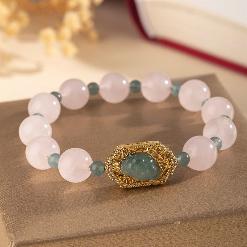 Buddha Stones Armband van rozenkwarts en jade, symbool van zorgzaamheid en vriendelijkheid. - Rozenkwarts (Polsomtrek: 15-16 cm) - image 0